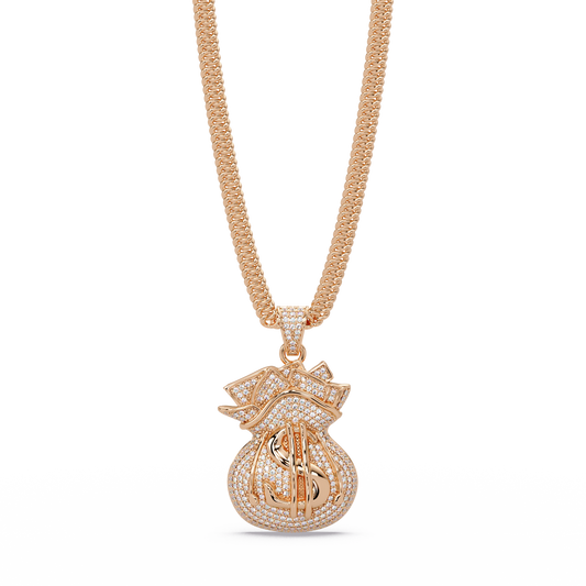 Money Bag Dollar Sign Lab Grown Diamond Pendant Necklace - HIGHCARAT DIAMONDS