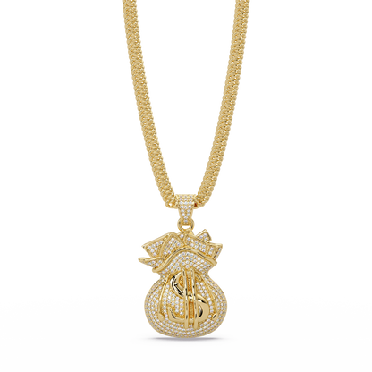 Money Bag Dollar Sign Lab Grown Diamond Pendant Necklace - HIGHCARAT DIAMONDS