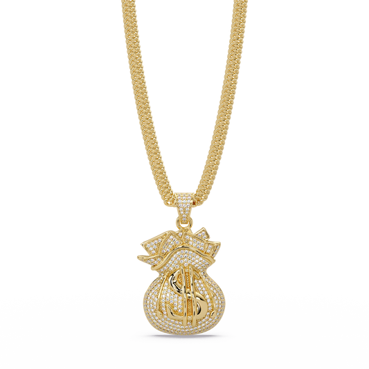 Money Bag Dollar Sign Lab Grown Diamond Pendant Necklace - HIGHCARAT DIAMONDS