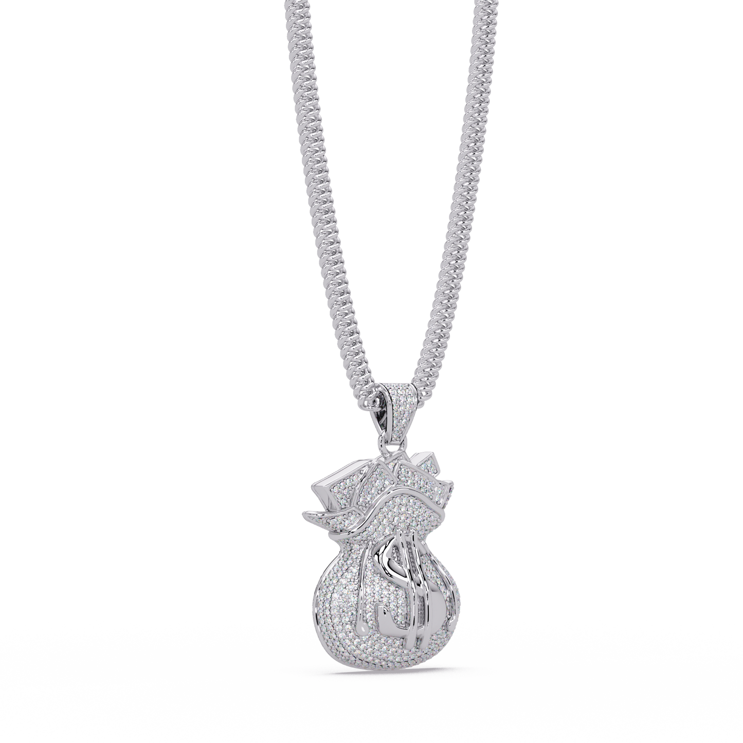 Money Bag Dollar Sign Lab Grown Diamond Pendant Necklace - HIGHCARAT DIAMONDS
