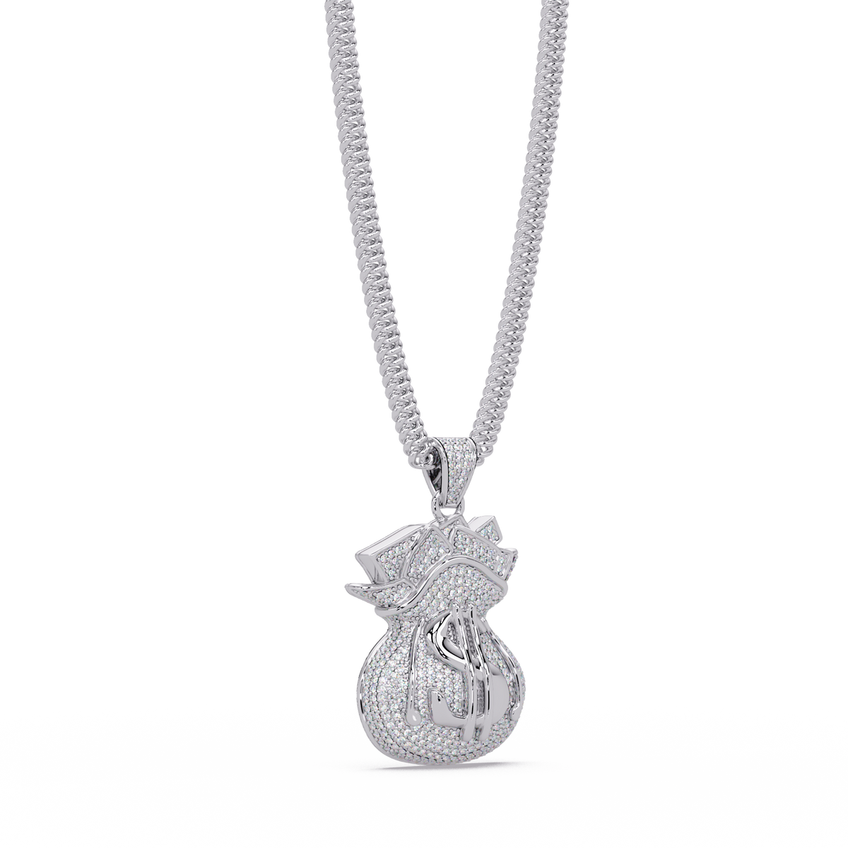 Money Bag Dollar Sign Lab Grown Diamond Pendant Necklace - HIGHCARAT DIAMONDS