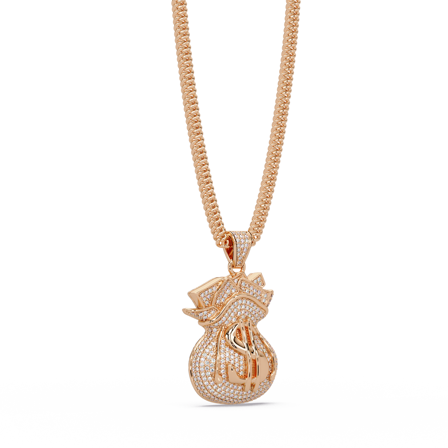 Money Bag Dollar Sign Lab Grown Diamond Pendant Necklace - HIGHCARAT DIAMONDS
