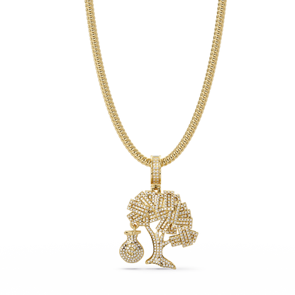 Money Tree Iced Diamond Pendant Cash Bag Charm Necklace - HIGHCARAT DIAMONDS