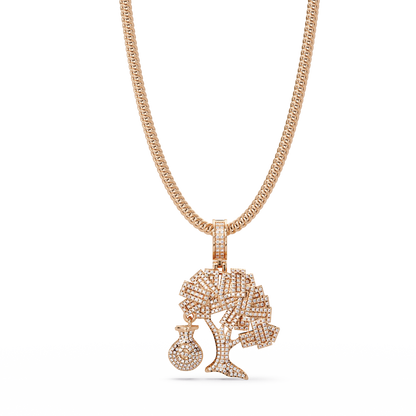 Money Tree Iced Diamond Pendant Cash Bag Charm Necklace - HIGHCARAT DIAMONDS