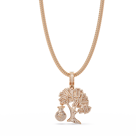Money Tree Iced Diamond Pendant Cash Bag Charm Necklace - HIGHCARAT DIAMONDS