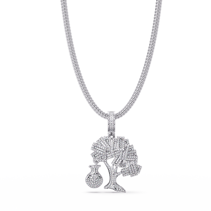 Money Tree Iced Diamond Pendant Cash Bag Charm Necklace - HIGHCARAT DIAMONDS