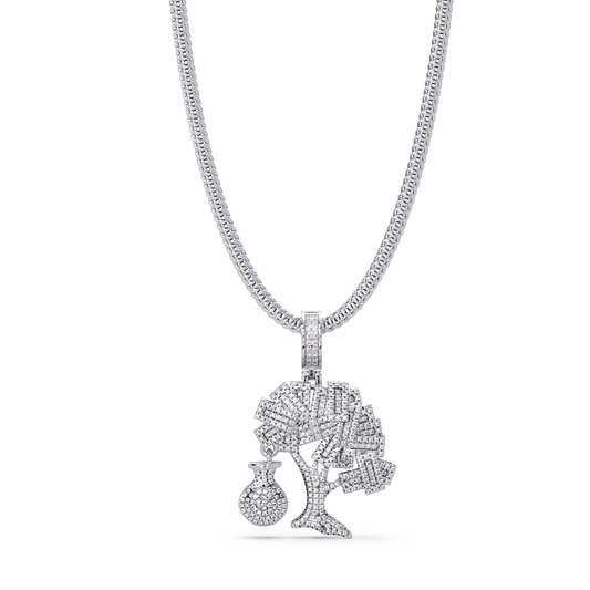 Money Tree Iced Diamond Pendant Cash Bag Charm Necklace - HIGHCARAT DIAMONDS