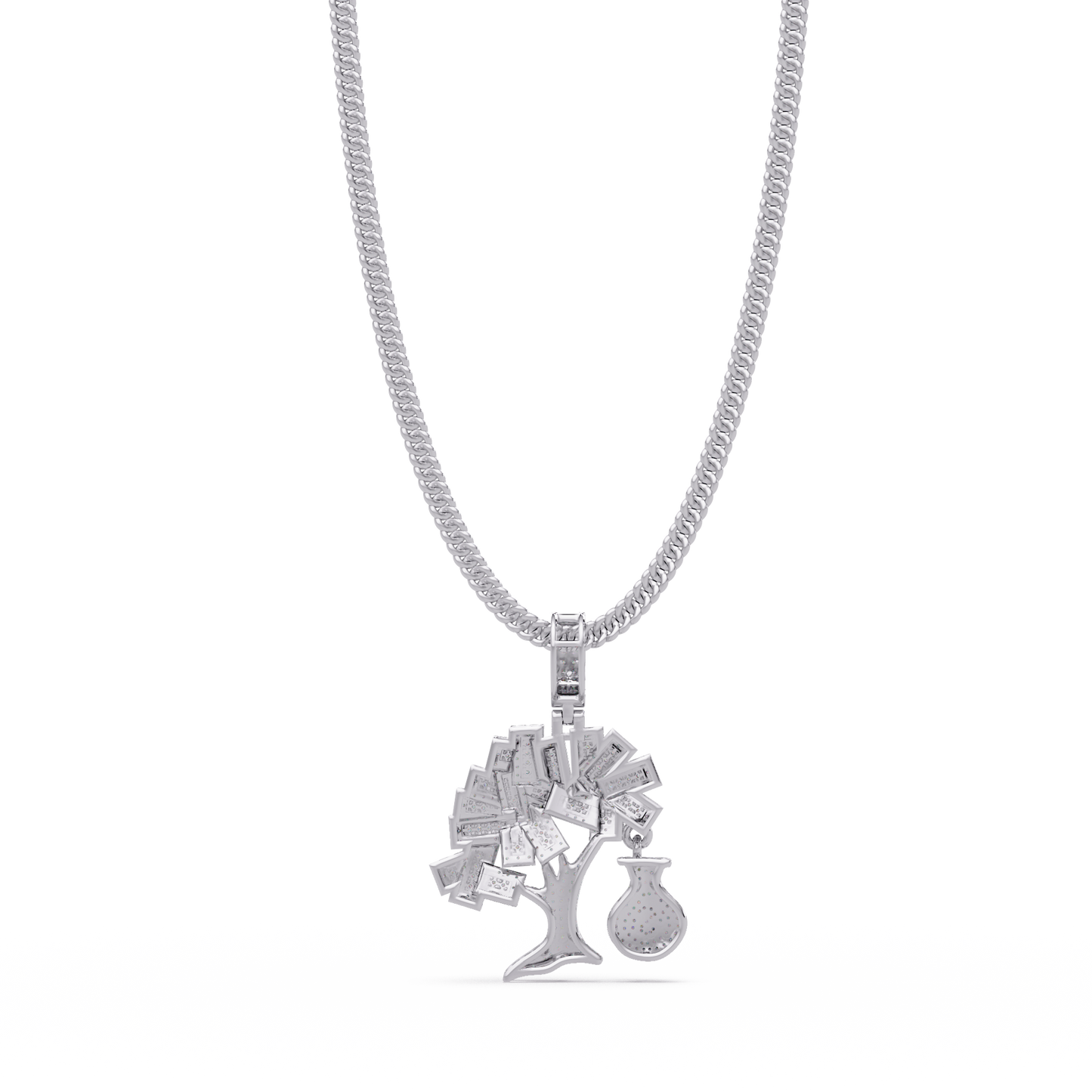 Money Tree Iced Diamond Pendant Cash Bag Charm Necklace - HIGHCARAT DIAMONDS