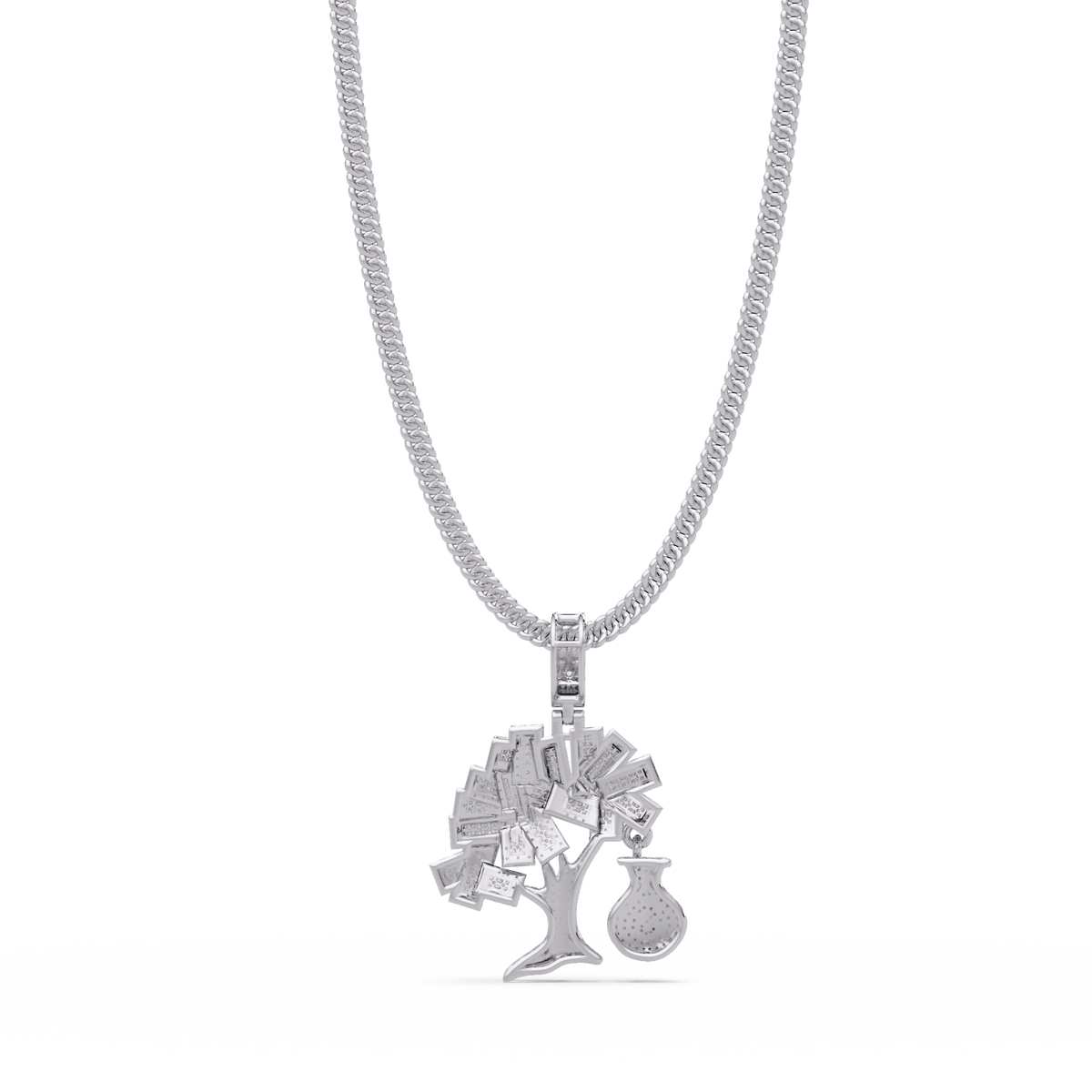 Money Tree Iced Diamond Pendant Cash Bag Charm Necklace - HIGHCARAT DIAMONDS