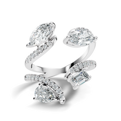 2.15Ct Emerald, Pear, Marquise and Round Cut Diamond Unique Vintage Bypass Dainty Party Wear Ring For Women's - HIGHCARAT DIAMONDS