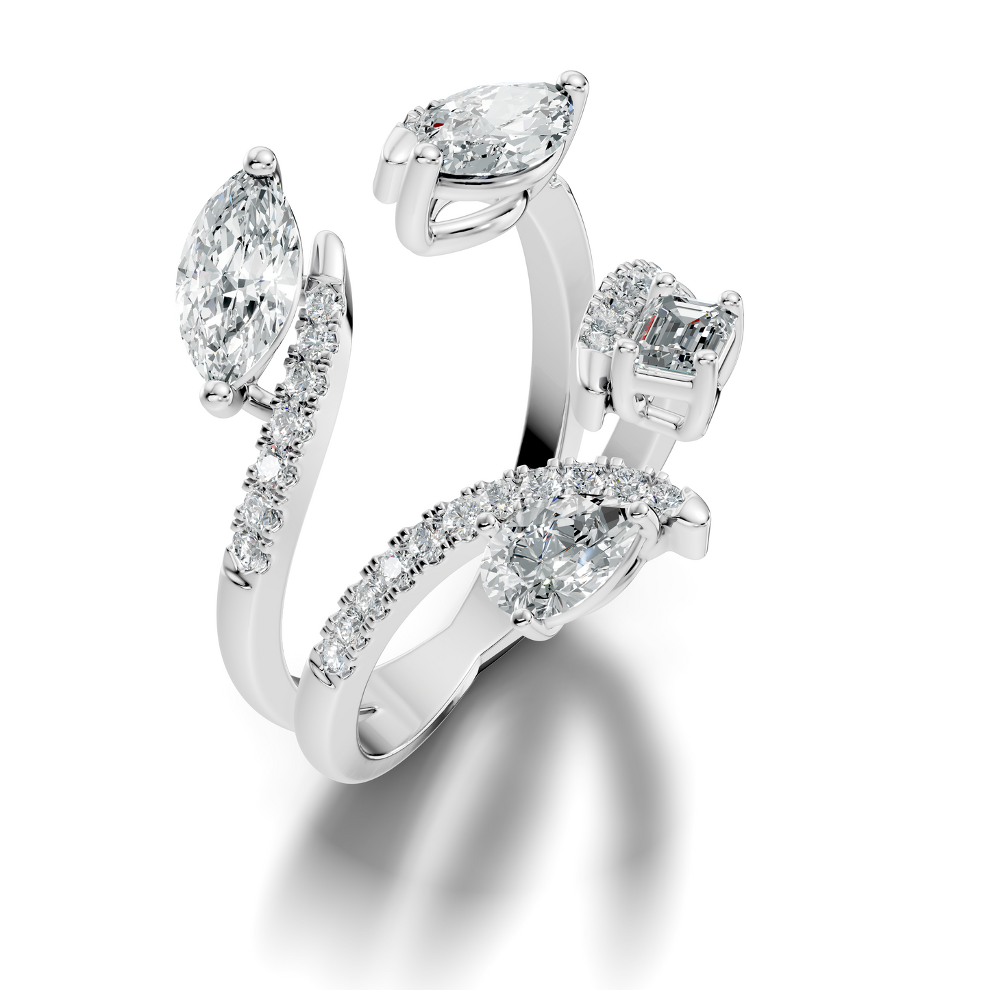 2.15Ct Emerald, Pear, Marquise and Round Cut Diamond Unique Vintage Bypass Dainty Party Wear Ring For Women's - HIGHCARAT DIAMONDS