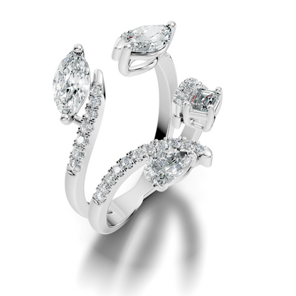 2.15Ct Emerald, Pear, Marquise and Round Cut Diamond Unique Vintage Bypass Dainty Party Wear Ring For Women's - HIGHCARAT DIAMONDS