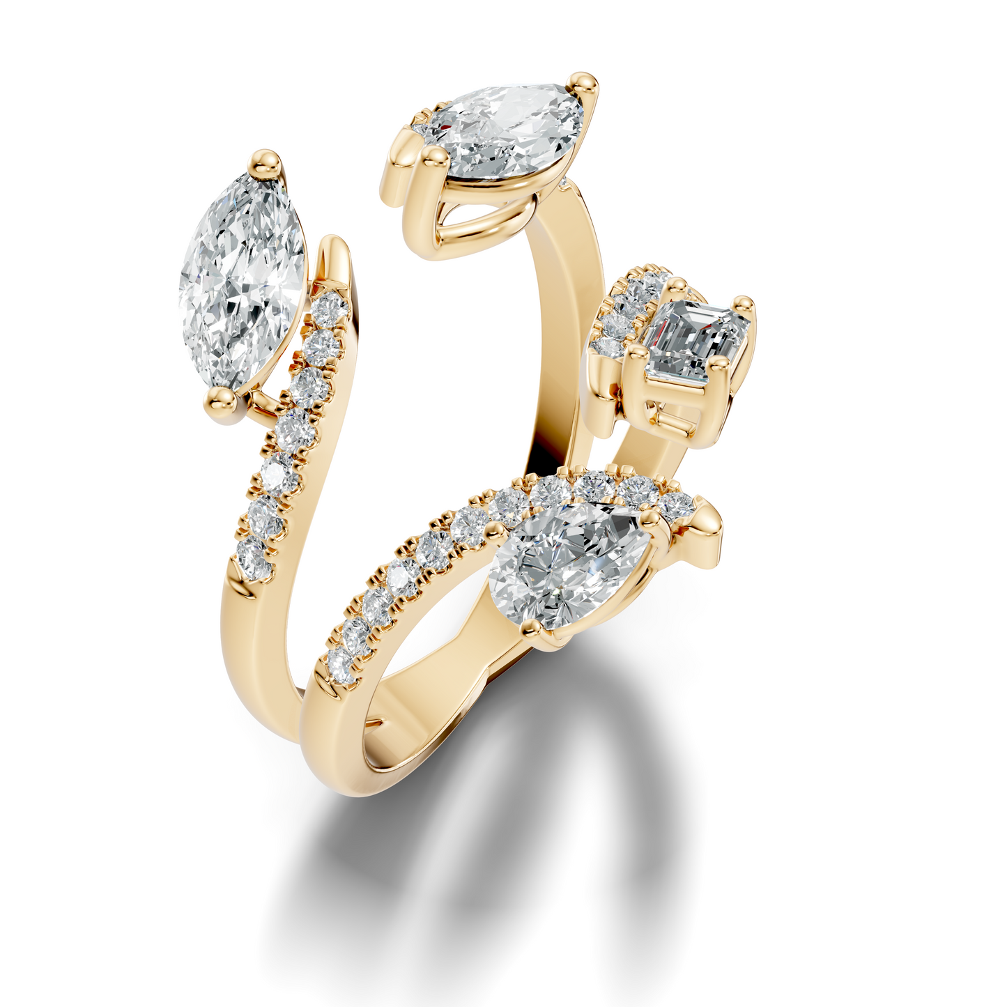 2.15Ct Emerald, Pear, Marquise and Round Cut Diamond Unique Vintage Bypass Dainty Party Wear Ring For Women's - HIGHCARAT DIAMONDS