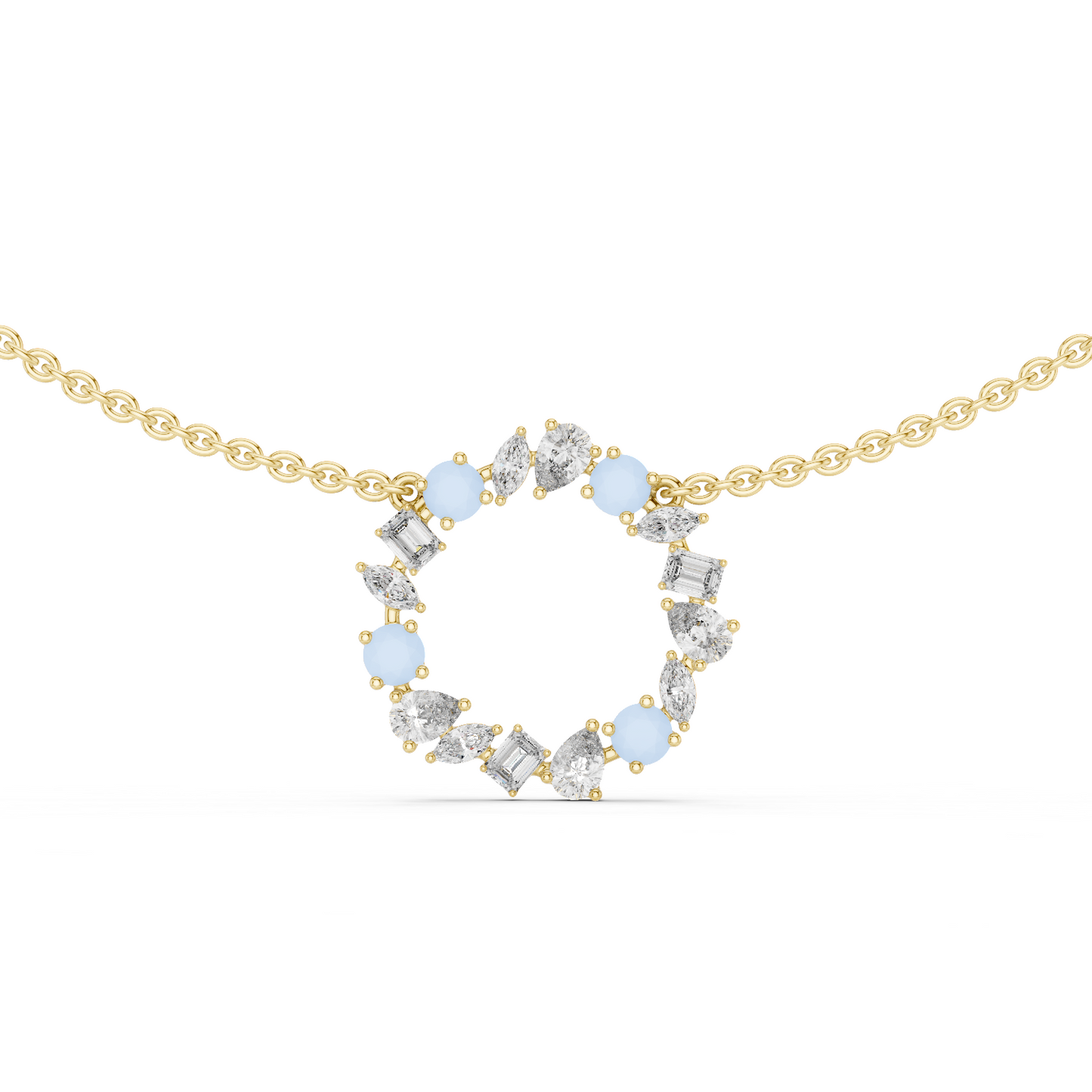 2.52 Ct All Shapes Round, Pear, Marquise, Emerald Lab Grown Diamond Round Style Wedding Wear 14k Solid Gold Necklace - HIGHCARAT DIAMONDS