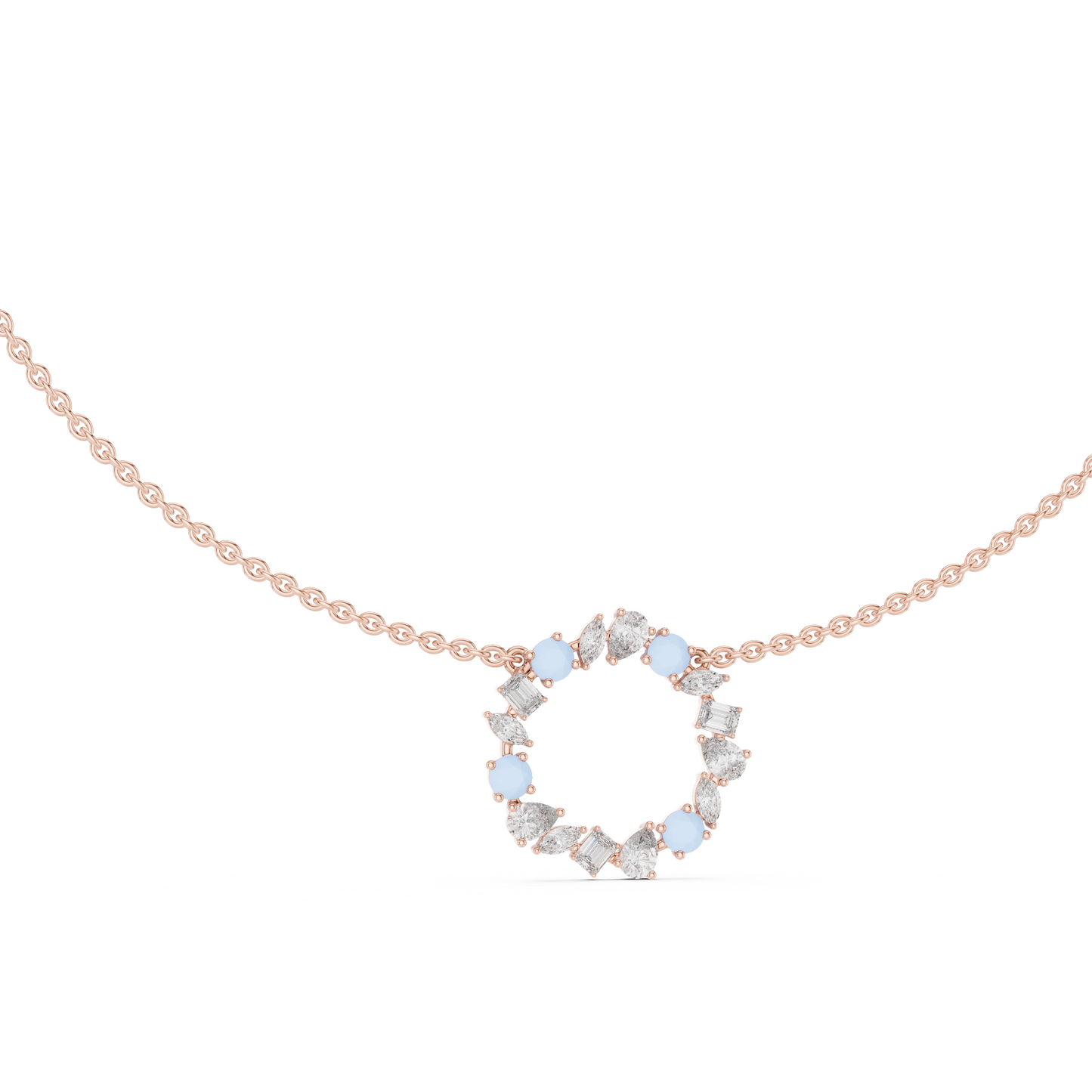 2.52 Ct All Shapes Round, Pear, Marquise, Emerald Lab Grown Diamond Round Style Wedding Wear 14k Solid Gold Necklace - HIGHCARAT DIAMONDS