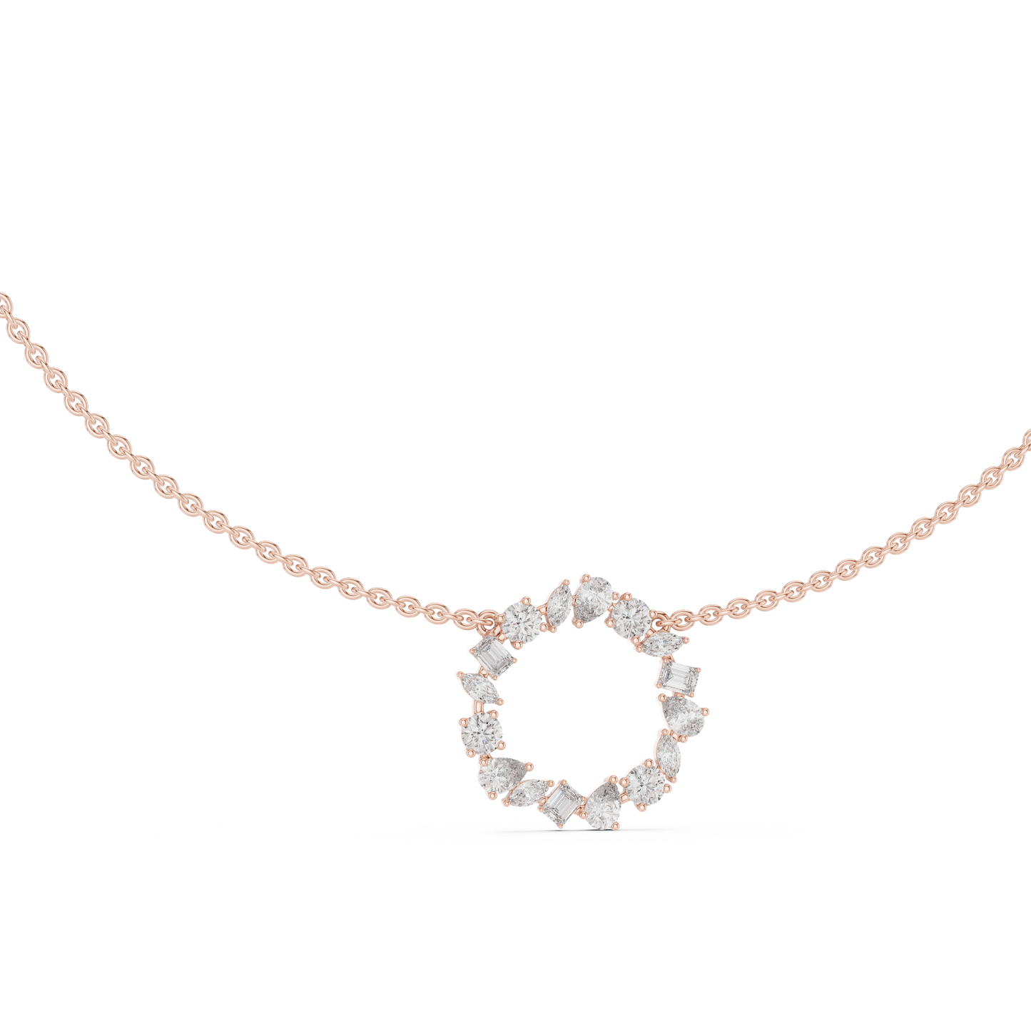 2.52 Ct All Shapes Round, Pear, Marquise, Emerald Lab Grown Diamond Round Style Wedding Wear 14k Solid Gold Necklace - HIGHCARAT DIAMONDS