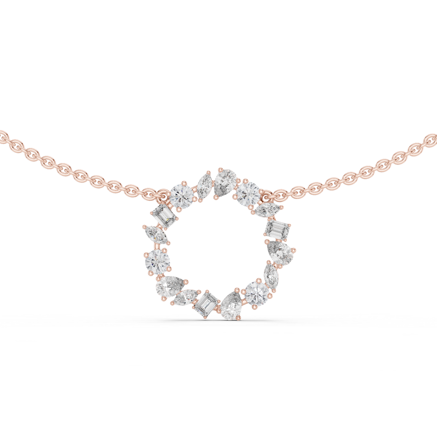 Multi Shape Lab Grown Diamond Circle Pendant Necklace - HIGHCARAT DIAMONDS