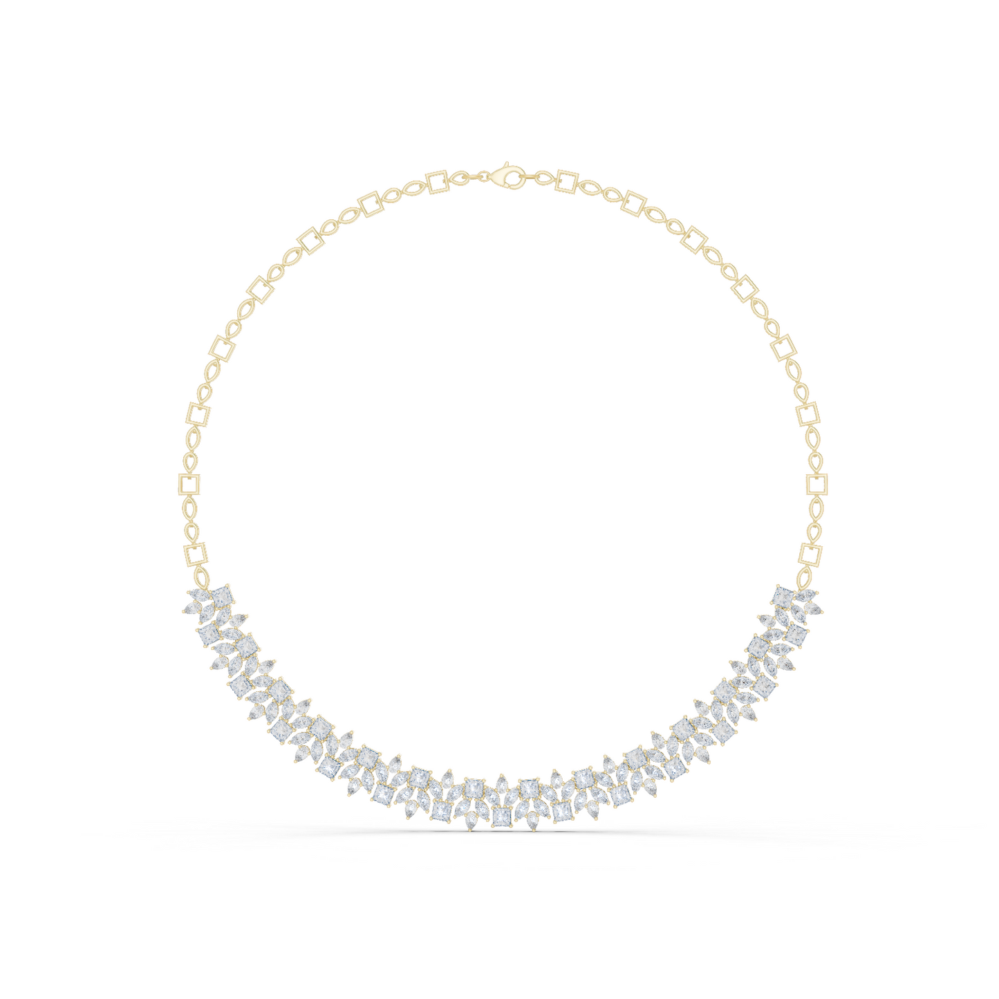 Luxury yellow gold diamond necklace with mixed diamond cuts