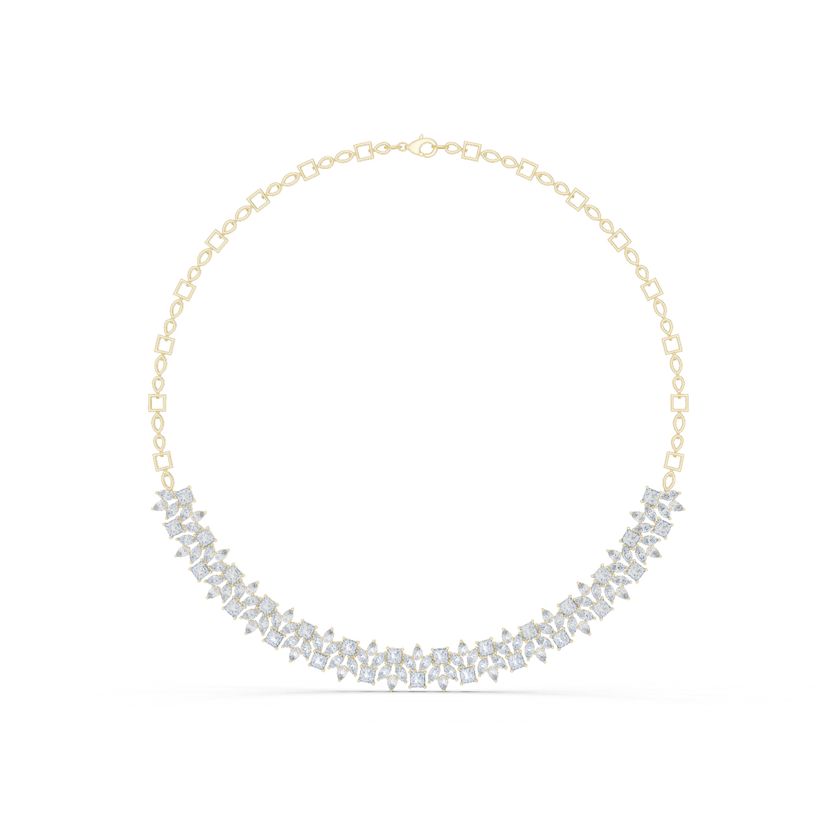 Luxury yellow gold diamond necklace with mixed diamond cuts