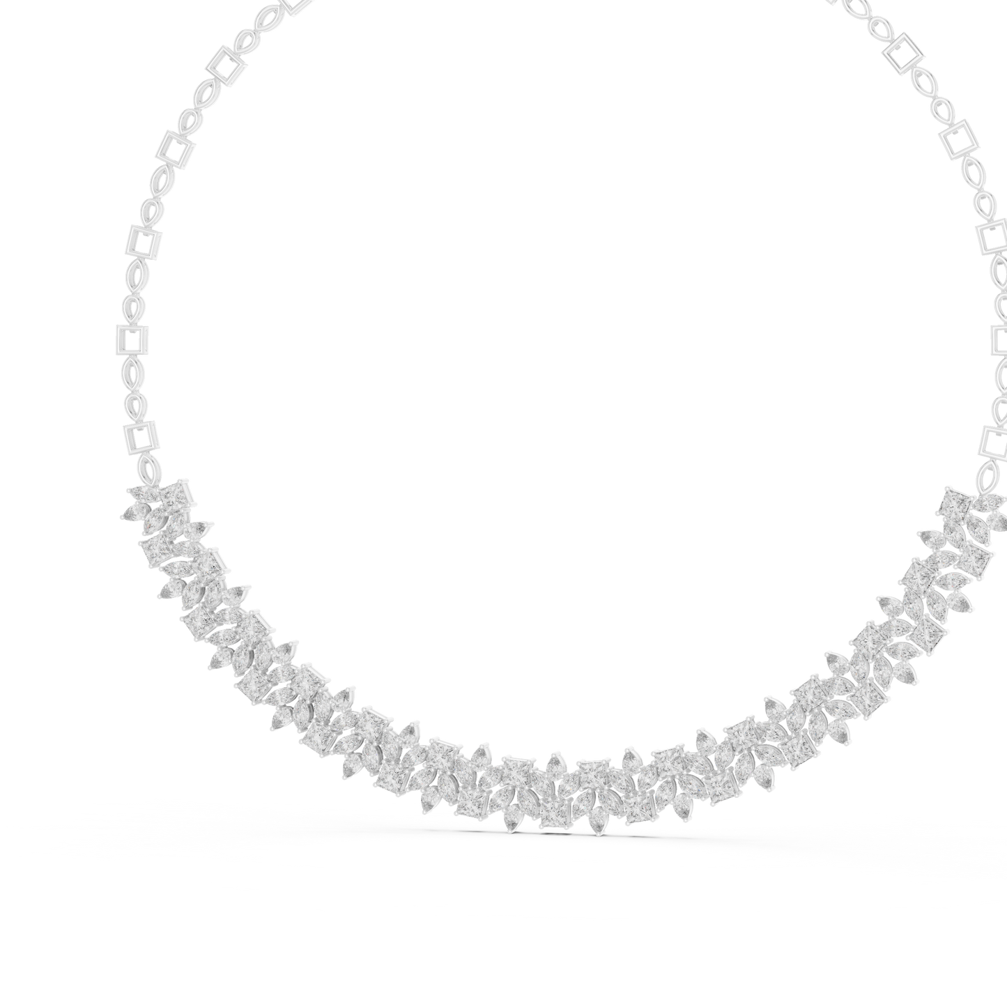 Multi shape diamond necklace with pear and square cut stones