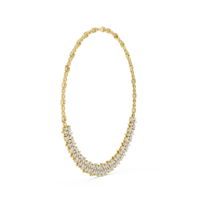 Close up of pear and princess cut diamond collar necklace