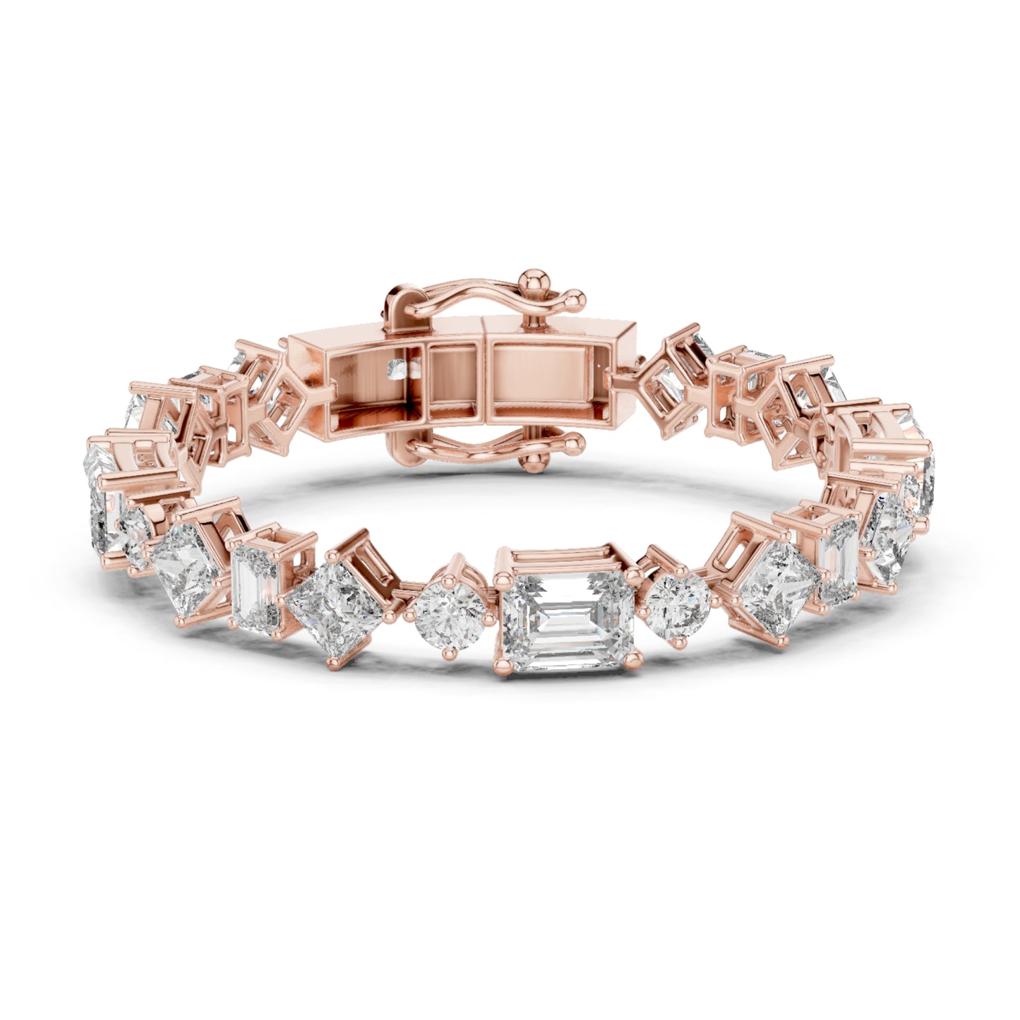 Rose gold multi shape diamond bracelet with mixed cut stone design