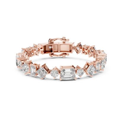 Close up of mixed shape lab diamonds on tennis bracelet design