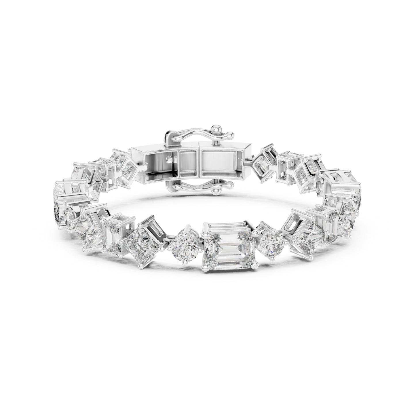14K Solid Gold Multi Shape Top Grade Lab Grown Diamond Unique Art Deco Dainty Engagement Tennis Bracelet Gift For Her - HIGHCARAT DIAMONDS