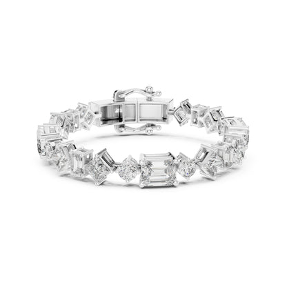 14K Solid Gold Multi Shape Top Grade Lab Grown Diamond Unique Art Deco Dainty Engagement Tennis Bracelet Gift For Her - HIGHCARAT DIAMONDS