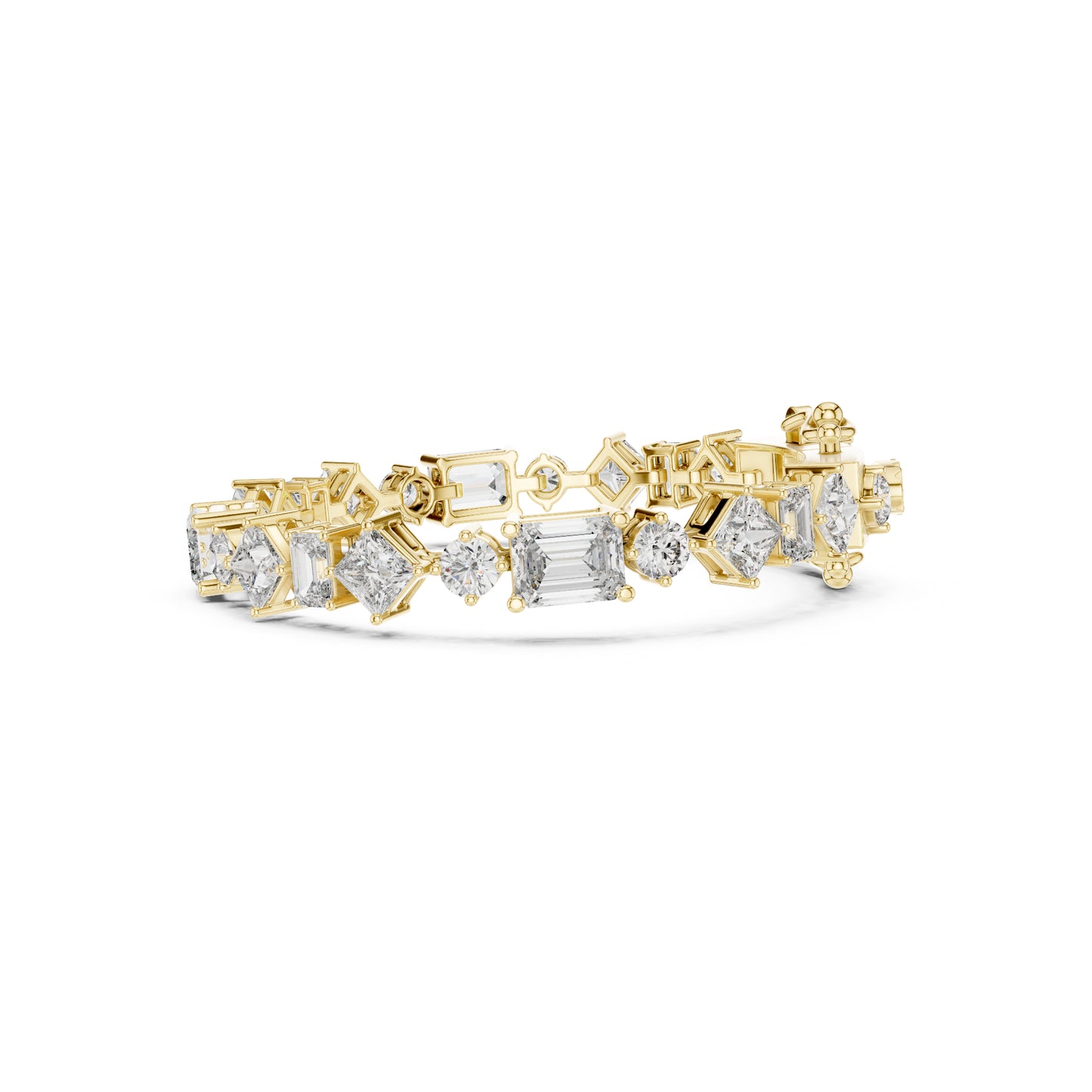 14K Solid Gold Multi Shape Top Grade Lab Grown Diamond Unique Art Deco Dainty Engagement Tennis Bracelet Gift For Her - HIGHCARAT DIAMONDS