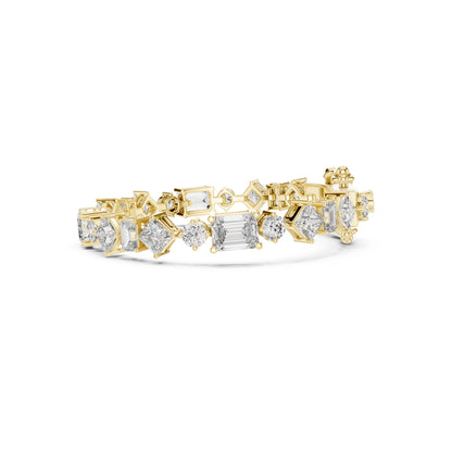 14K Solid Gold Multi Shape Top Grade Lab Grown Diamond Unique Art Deco Dainty Engagement Tennis Bracelet Gift For Her - HIGHCARAT DIAMONDS