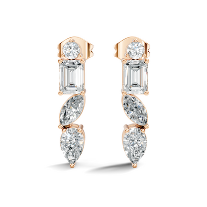 Elegant Minimalist Diamond Drop Earrings Emerald & Pear Multi-Cut Diamond Jewelry For Women - HIGHCARAT DIAMONDS