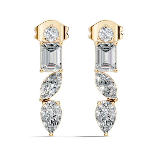 Elegant Minimalist Diamond Drop Earrings Emerald & Pear Multi-Cut Diamond Jewelry For Women - HIGHCARAT DIAMONDS