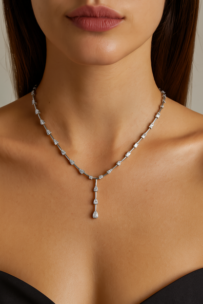 Multiple Shape Lab-Grown Diamond Drops Gold Tennis Necklace - HIGHCARAT DIAMONDS