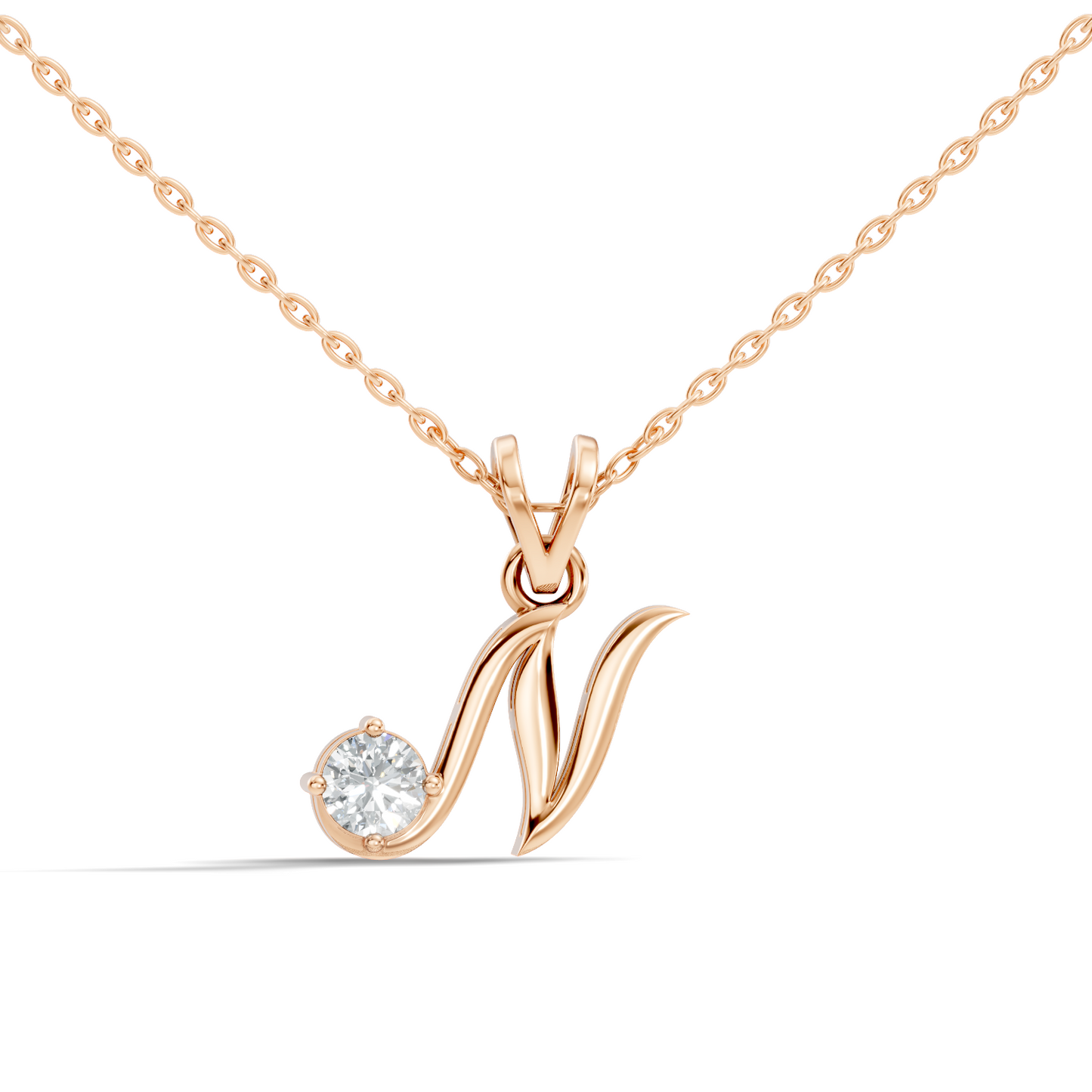 Round Shape Lab Grown Diamond 14k Solid Rose Gold Diamond Pendant For Occasionally Wear - HIGHCARAT DIAMONDS