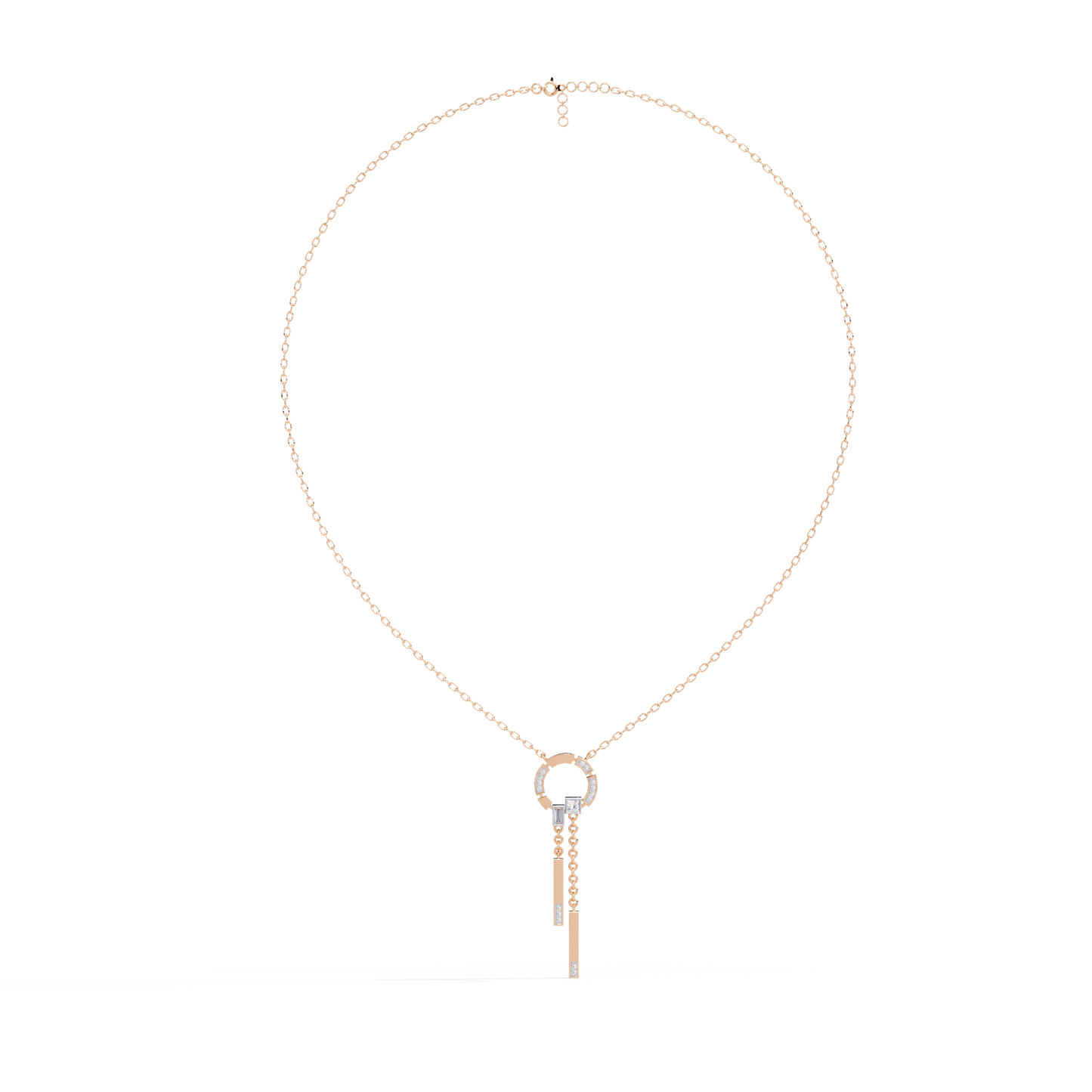 Baguette, Princess and Round 14K Solid Rose Gold Natural Cut Diamond Bezel Set Antique Necklace Gifted for Women's
