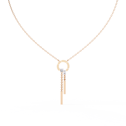 Baguette, Princess and Round 14K Solid Rose Gold Natural Cut Diamond Bezel Set Antique Necklace Gifted for Women's