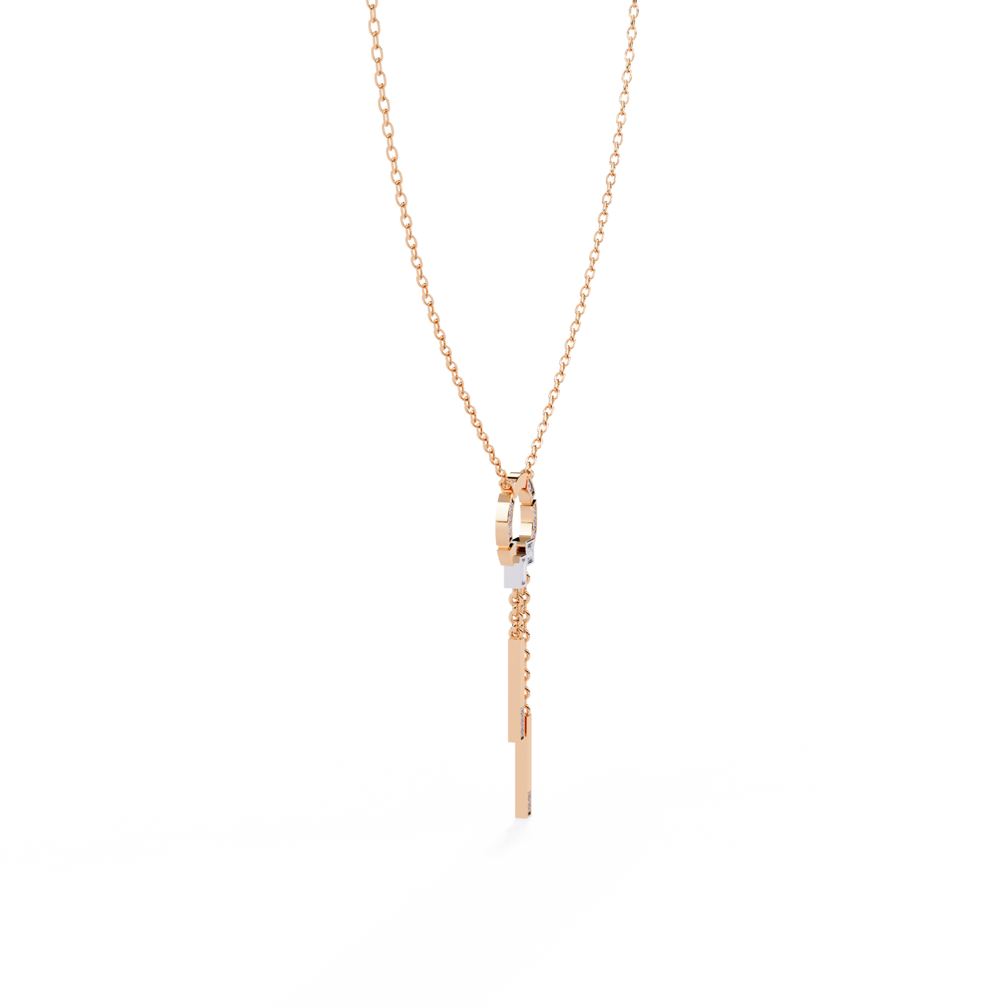 Baguette, Princess and Round 14K Solid Rose Gold Natural Cut Diamond Bezel Set Antique Necklace Gifted for Women's