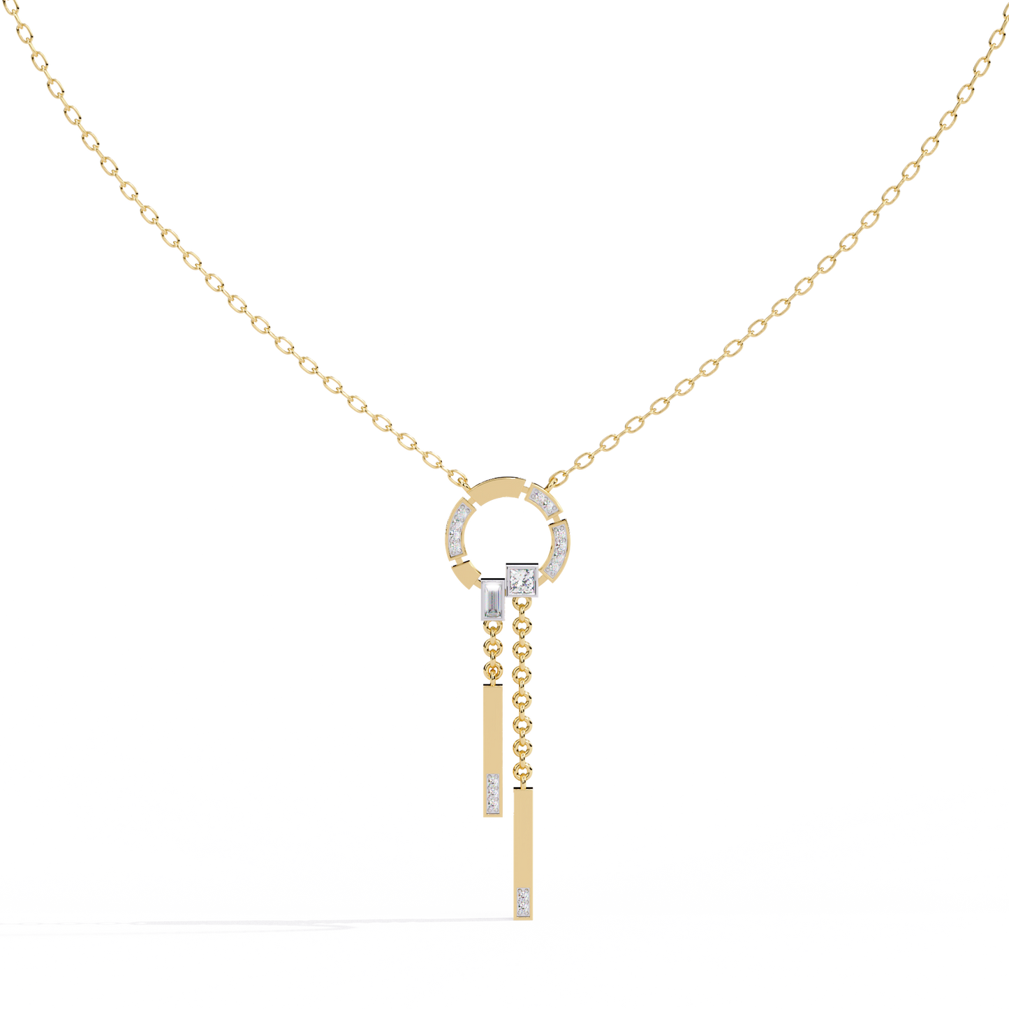 Baguette, Princess and Round 14K Solid Rose Gold Natural Cut Diamond Bezel Set Antique Necklace Gifted for Women's