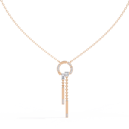 Baguette, Princess and Round 14K Solid Rose Gold Natural Cut Diamond Bezel Set Antique Necklace Gifted for Women's