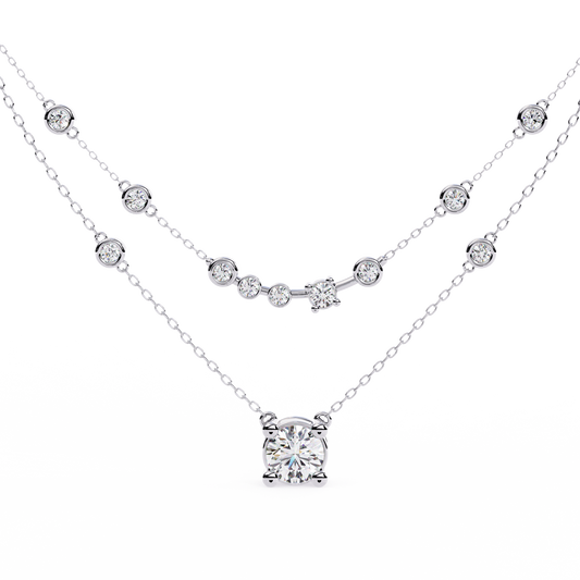 Round Cut 18k Solid White Gold  Natural and Lab Grown Diamond Elegance Cluster Minimalist Necklace For Her