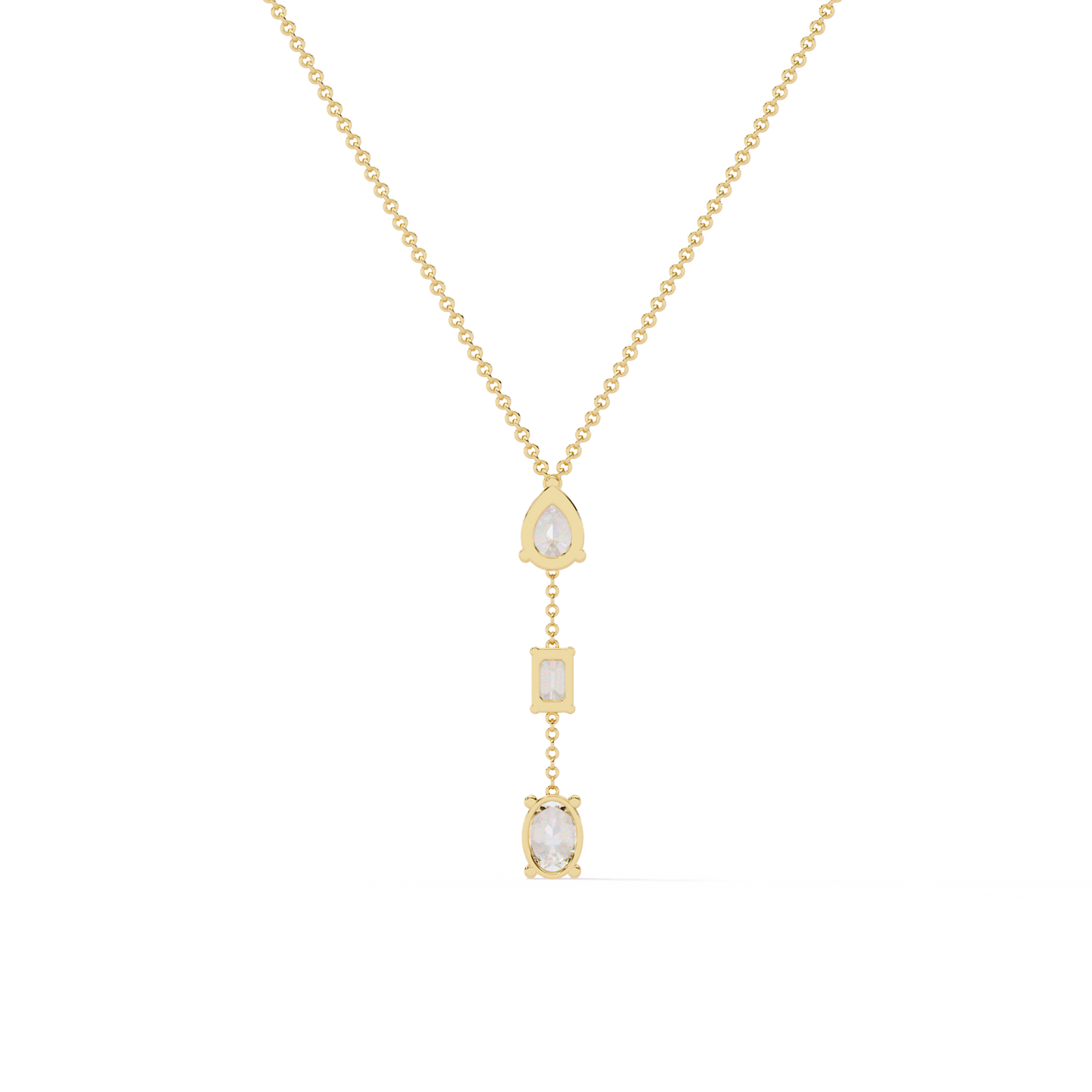 10k Solid Rose Gold  Oval , Pear And Emerald Cut 1.54 Ct Lab Grown Three Diamond Unique occasionally Wear Necklace