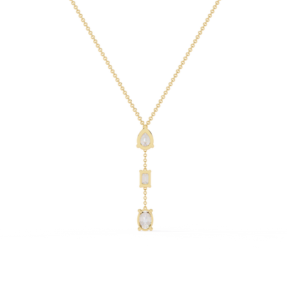 10k Solid Rose Gold  Oval , Pear And Emerald Cut 1.54 Ct Lab Grown Three Diamond Unique occasionally Wear Necklace