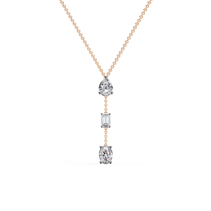 10k Solid Rose Gold  Oval , Pear And Emerald Cut 1.54 Ct Lab Grown Three Diamond Unique occasionally Wear Necklace