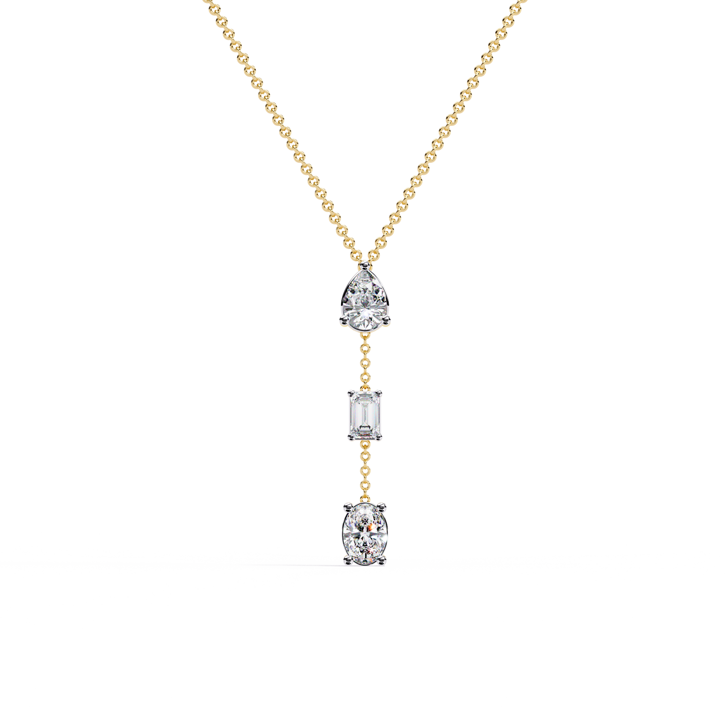 10k Solid Rose Gold  Oval , Pear And Emerald Cut 1.54 Ct Lab Grown Three Diamond Unique occasionally Wear Necklace