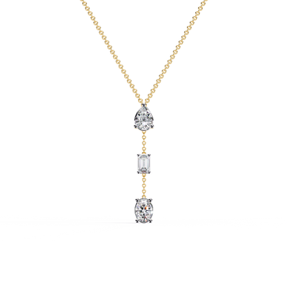 10k Solid Rose Gold  Oval , Pear And Emerald Cut 1.54 Ct Lab Grown Three Diamond Unique occasionally Wear Necklace