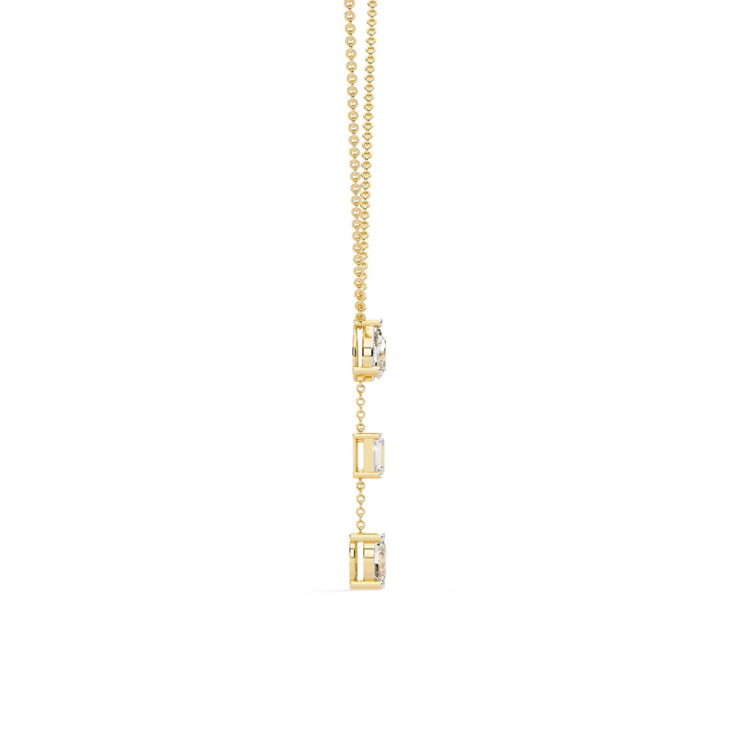 10k Solid Rose Gold  Oval , Pear And Emerald Cut 1.54 Ct Lab Grown Three Diamond Unique occasionally Wear Necklace