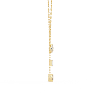 10k Solid Rose Gold  Oval , Pear And Emerald Cut 1.54 Ct Lab Grown Three Diamond Unique occasionally Wear Necklace