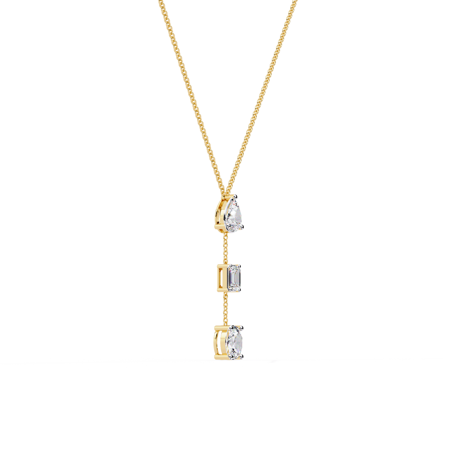 10k Solid Rose Gold  Oval , Pear And Emerald Cut 1.54 Ct Lab Grown Three Diamond Unique occasionally Wear Necklace