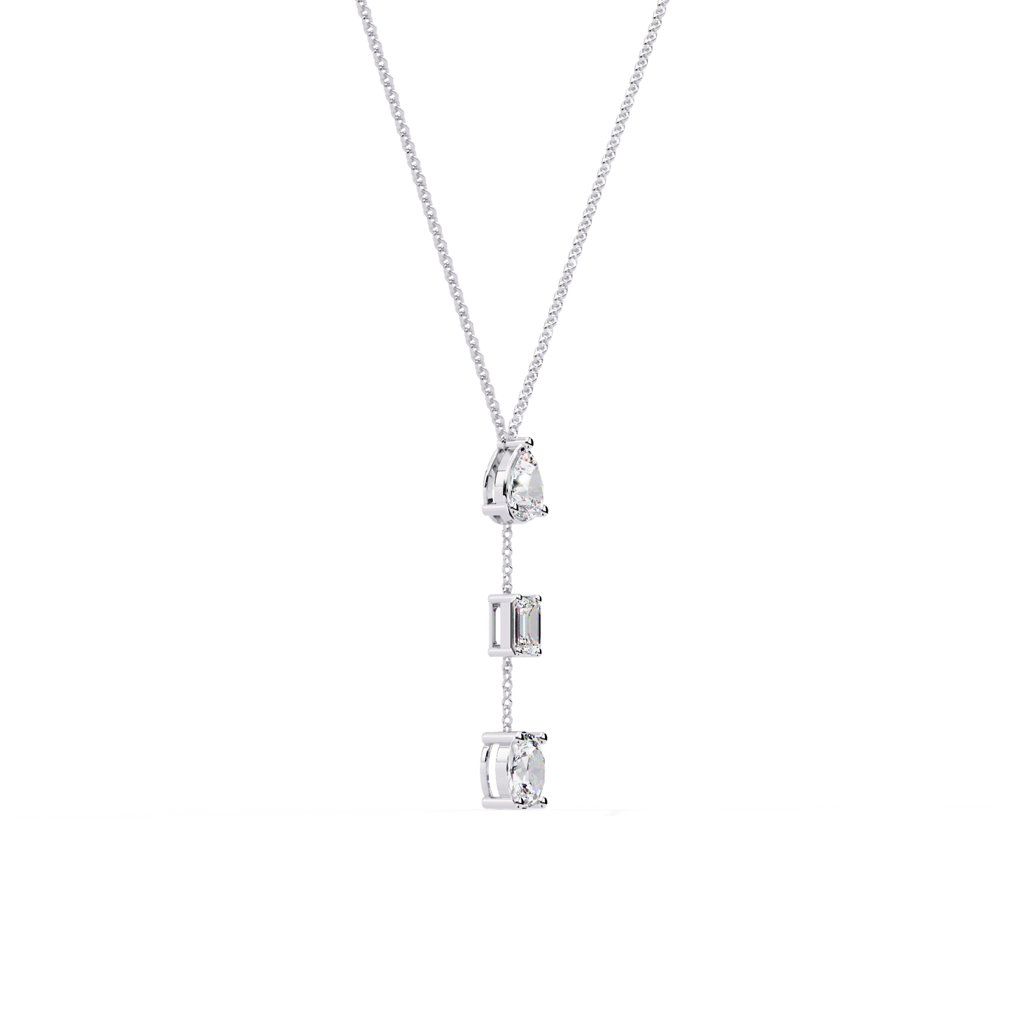 10k Solid Rose Gold  Oval , Pear And Emerald Cut 1.54 Ct Lab Grown Three Diamond Unique occasionally Wear Necklace